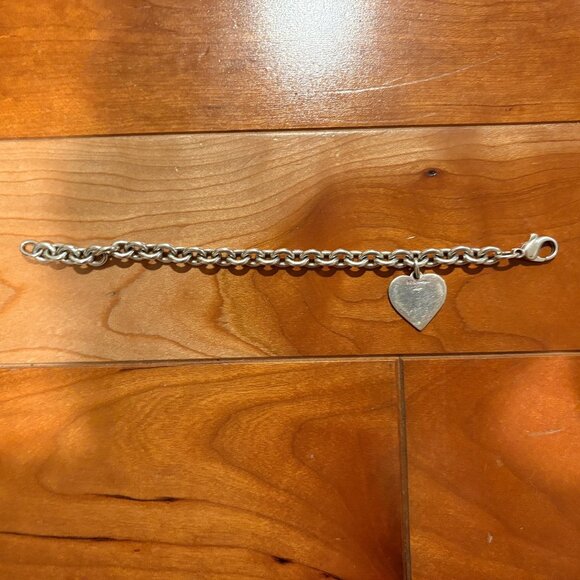 Sterling Silver 925 Link Cable Chain Heart Charm Bracelet 7.5” / 27 G - Picture 1 of 5